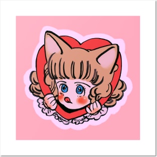 I draw pink pastel heart chibi neko / the star of cottonland Posters and Art